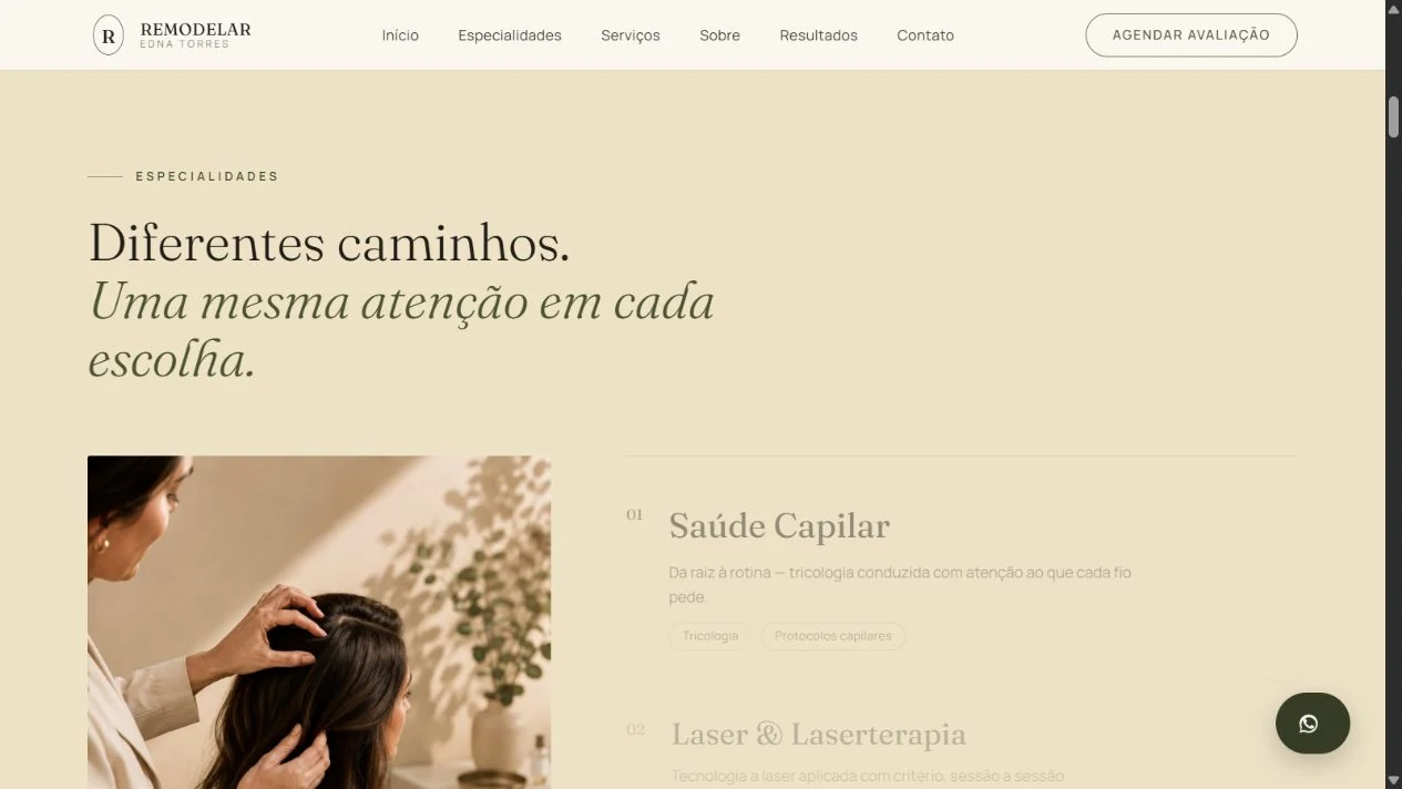 Seção de especialidades no computador — Remodelar Saúde & Estética