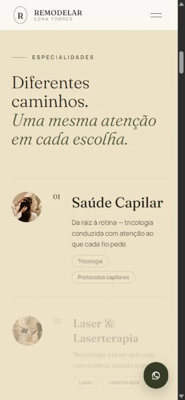 Experiência de Remodelar Saúde & Estética em celular