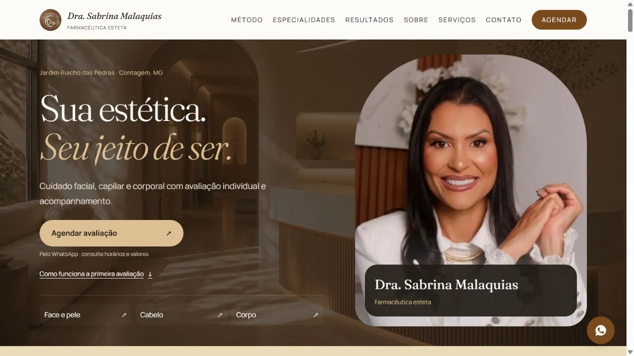 Página inicial no computador — Dra. Sabrina Malaquias